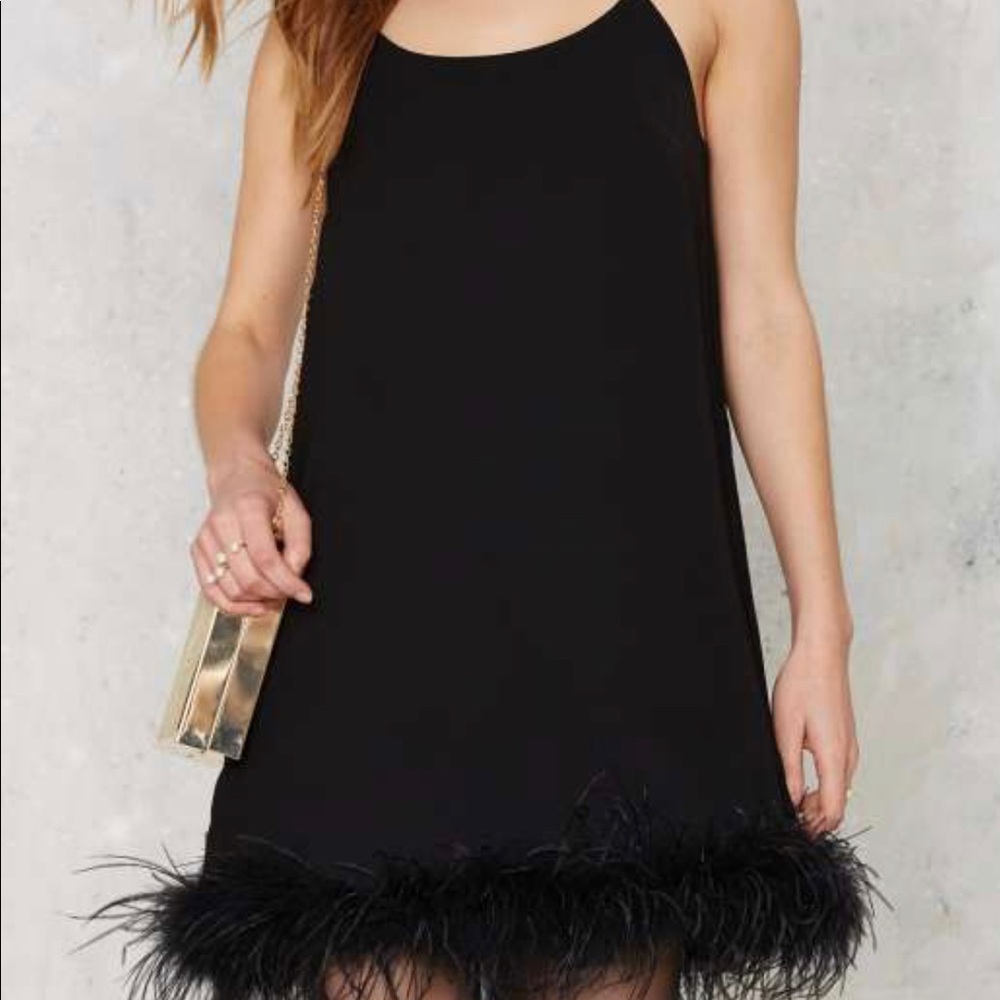 Sugar +Lips cocktail dress with fur trim